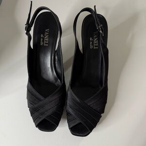 Vaneli Black Peep-Toe Slingback Heels